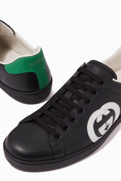 gucci black sneakers ace|Gucci ace interlocking g.